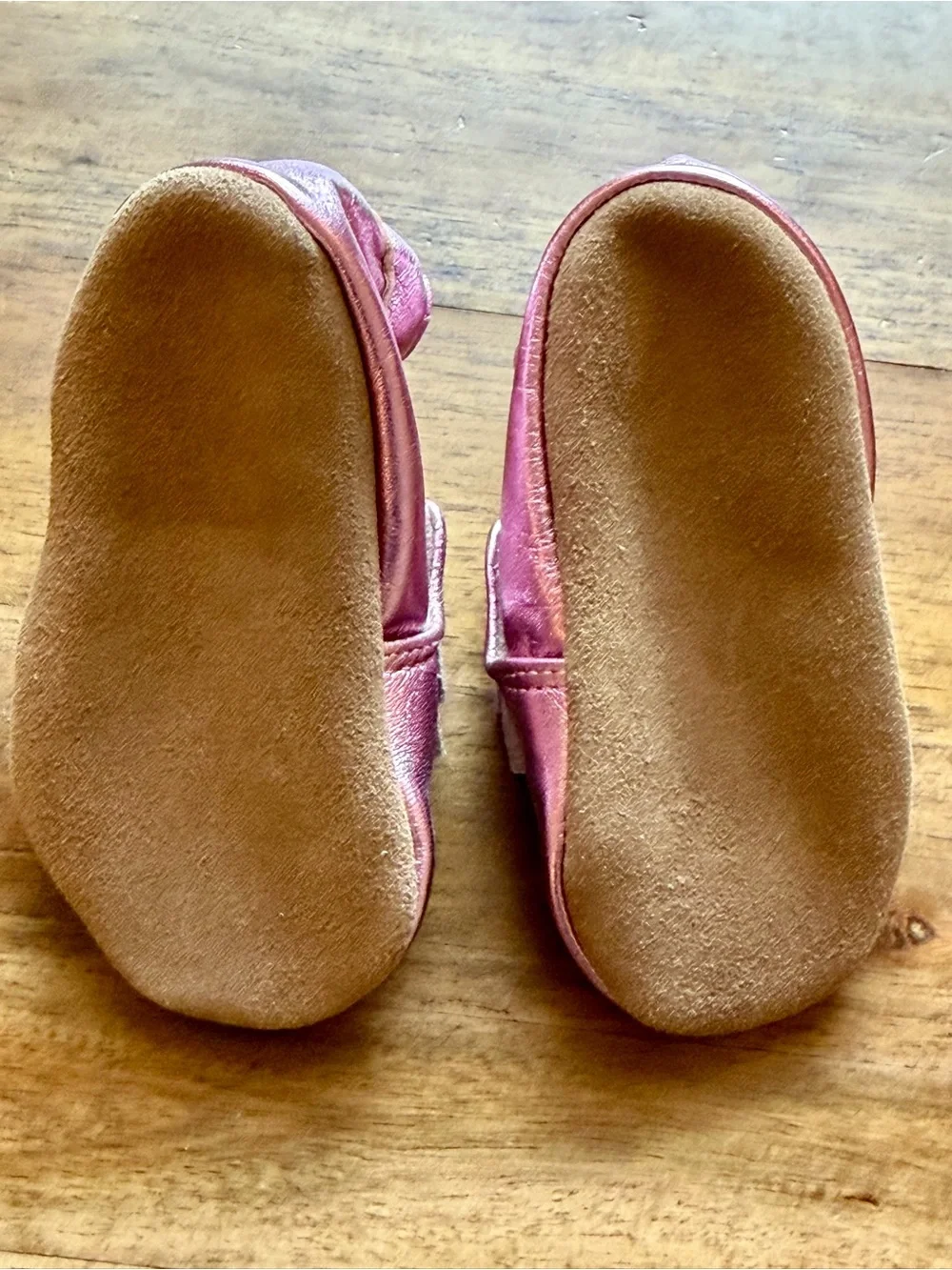 Robeez Girls Pink Metallic Leather Moccasin Shoes with Bow & Fringe Size 6-12M